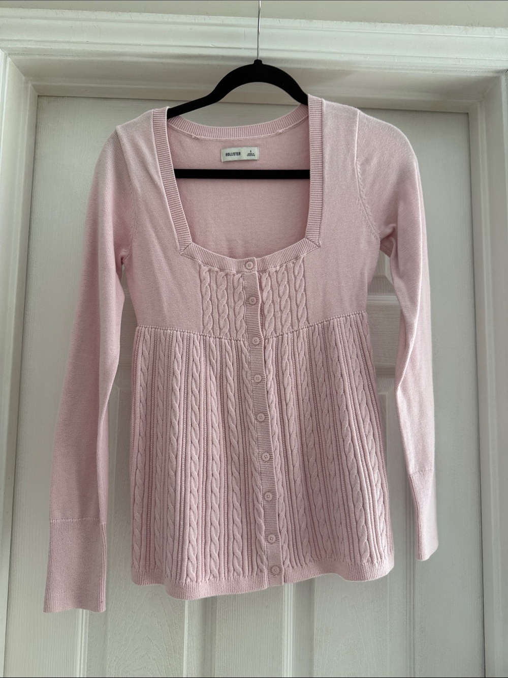 Hollister Light Pink Cable Knit Button-Front Top